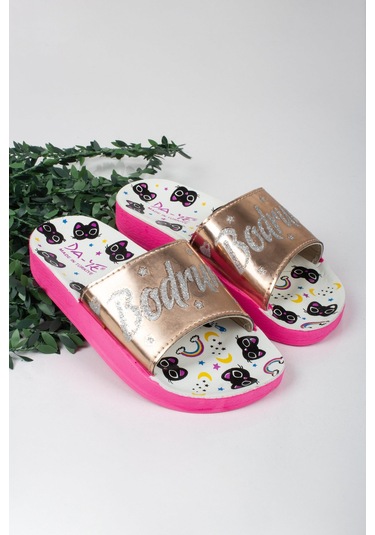 Kız Çocuk Minik Kedi Temalı Bodrum Yazılı Terlik-5793-sarı Sarı