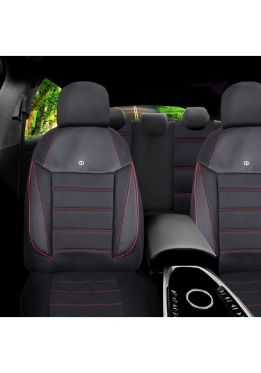 Volkswagen Passat B5 Araçlara Uyumlu Oto Koltuk Kılıfı Seti - Yıldız Serisi Siyah/kırmızı