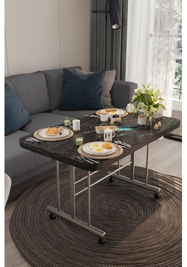 Avenza Living 70 110 Tekerlekli Orta Sehpa Siyah - Mermer
