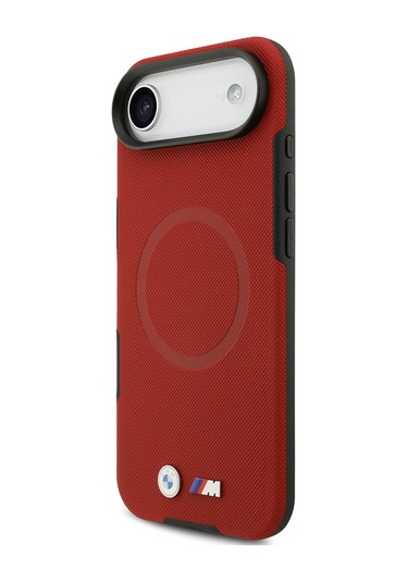 İphone 17 Air Uyumlu Kılıf Bmw Lisanslı M-safeli Metal Logolu Delikli M Dizayn Deri Kapak Kırmızı Kirmizi