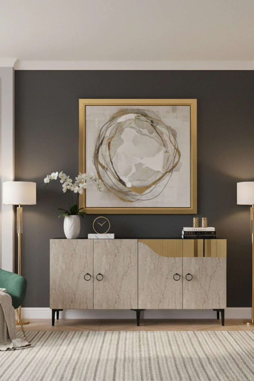 Ka1514btg Gama Konsol, Kahve Köşesi, Tv Sehpası Beyaz-traverten Kapak-gold 150cm Beyaz