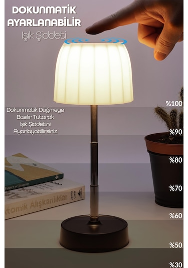 Şarjlı Masa Lambası Dimmerli Abajur Uzayabilir Işık Ayarlı Dokunmatik Kamp Çalışma Ofis Işığı 329c