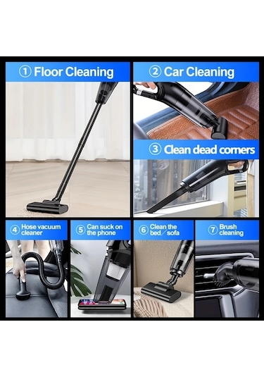 Fochsia Black Şarjlı El Süpürgesi: Type-c Şarj, 8 Aksesuar, Büyük Kapasiteli, Ev Ve Araç Temizliği İçin