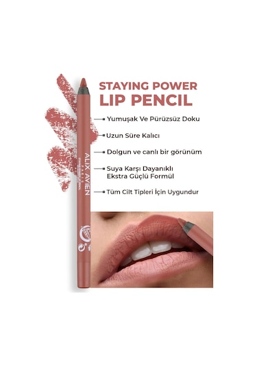 Alix Avien Suya Dayanıklı Uzun Süre Kalıcı Yumuşak Dudak Kalemi Staying Power Lip Pencil 65 Rusty Rose
