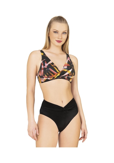 Endeep Kadın Çapraz Detaylı Toparlayıcı Yüksek Bel Bikini Takımı Siyah