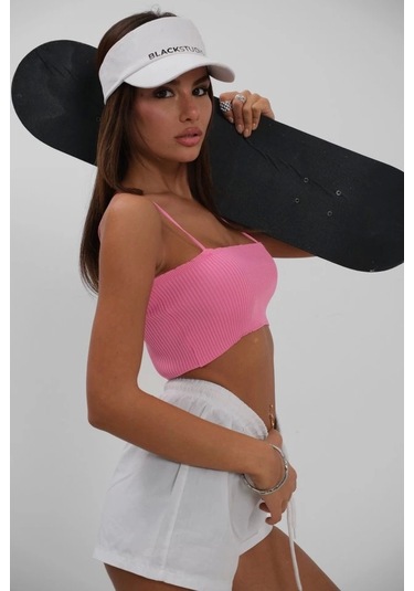 İnce Askılı Crop Top Pembe