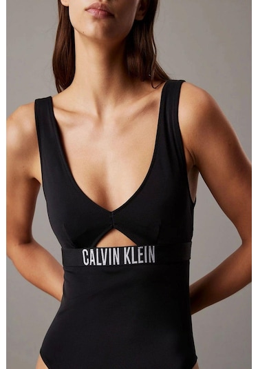 Calvin Klein Kadın Göğüste Kesik Detaylı Siyah Mayo-4972 Siyah