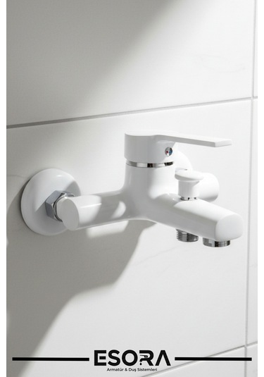 Beyaz Krom Detaylı Banyo Lavabo Bataryası Musluğu Çeşmesi