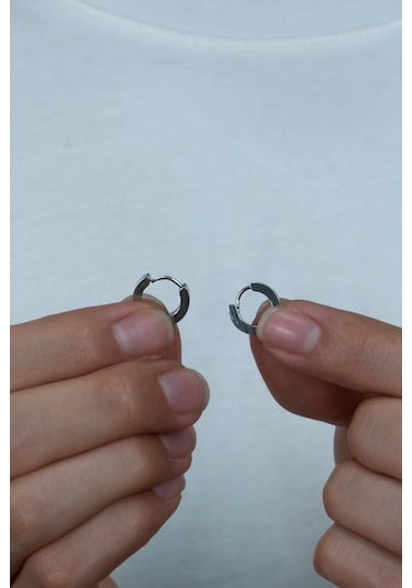 Ince Düz Halka Unisex Erkek Çelik Küpe Çifti 3 MM 2 Renk Mse8