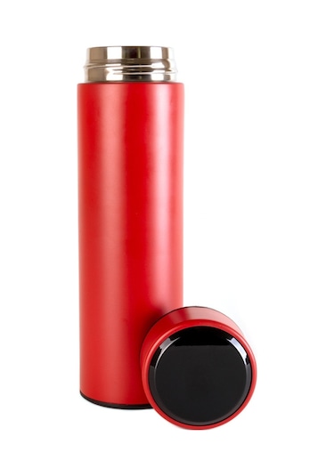 Isim Tasarımlı Dijital Sıcaklık Göstergeli Çelik Termos Kırmızı