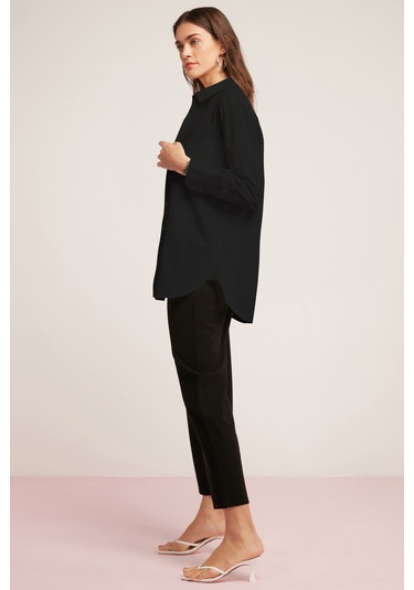 Ethıquet Georgıa Kadın 100% Pamuk Poplin Oversize Fit Siyah Gömlek