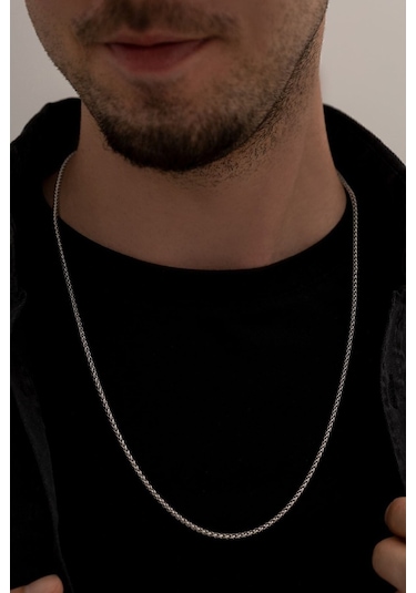 3mm Orta Kalınlıkta Yuvarlak Kral Model Çelik Erkek Kolye Sevgiliye Eşe Babaya Zincir Beyaz