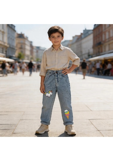Kaizer Jeans Dondurma & Unicorn Baskılı Çocuk Pantolonu Buz Mavi