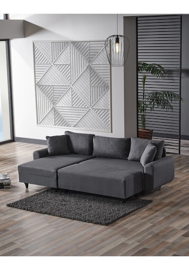Kagu Corner Flavia Köşe Takımı Puflu Koyu Gri