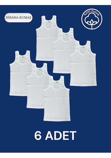 Yüksek Kalite Erkek Çocuk Pamuk Ribana Atlet Oval Yaka 6'lı Paket Beyaz