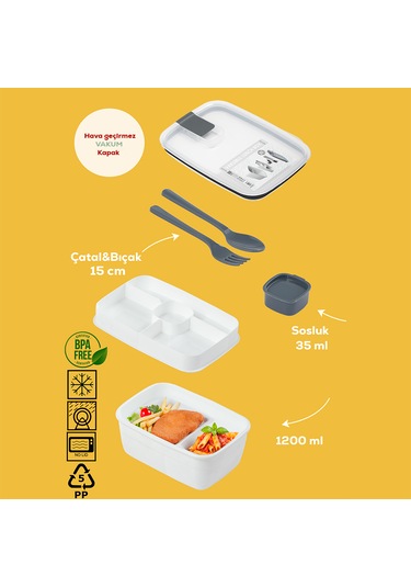 Porsima 3192 Vakumlu Sosluklu Bölmeli 2 Katlı Lunch Box Saklama K Beyaz