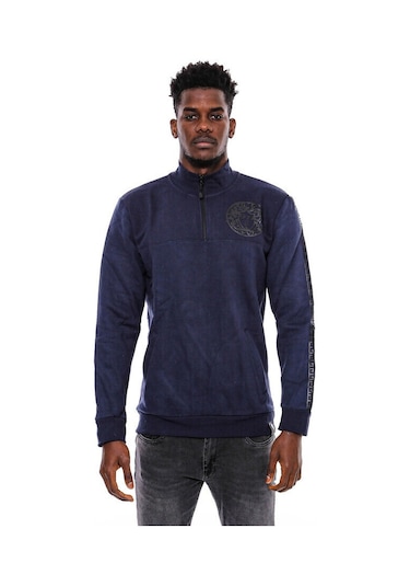 Wessi Lacivert Fermuarlı Baskılı Sweatshirt Lacivert
