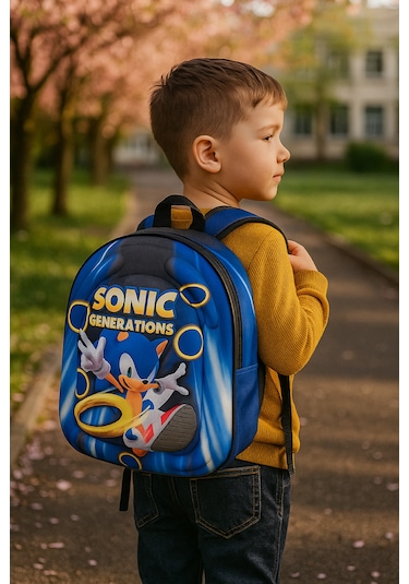 Newfull Sonic Erkek Anaokul Sırt Çantası Mavi Siyah