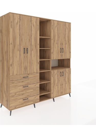 Kronos Dolap 13 Raflı 3 Çekmeceli 6 Kapaklı 220x59x243 Çam-çam/çam Atlas Çam/atlas Çam