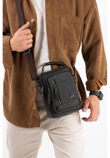 Kanvas Kumaş Erkek Postacı Çanta Omuz Çantası 20 12 Cm Çapraz Askılı Omuz Çantası Mega Çanta Antrasit