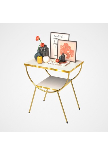 Yan Sehpa Komodin Metal Ayak Gold Beyaz