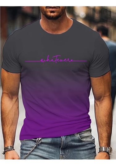 Snapbuyerkekler İçin 3d Baskılı Degrade Mektup Grafik Yazlık Kısa Kollu T-shirtgreen Green