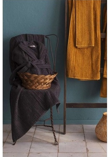 Apricitas Home Timeless Antrasit-safran %100 Pamuk 6 Parça Aile Bornoz Seti Antrasit