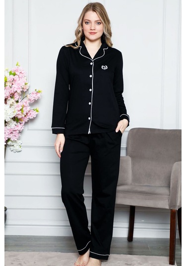 Alimer Kadın Siyah Uzun Kollu Likralı Pijama Takım Edy2577ukl-s Siyah