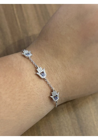 Kadın Sıralı Fatma Ana Eli Model Gümüş Bileklik Silver