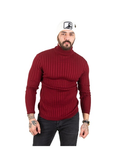 Deepsea Erkek Bordo Yarım Balıkçı Örme Kazak 2100017 Bordo