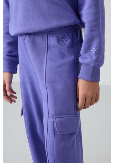 Tommy Life Eflatun Pamuklu İçi Tüylü Yumuşak Dokulu Standart Fit Nakışlı Kız Çocuk Eşofman Takım - 75159 Eflatun