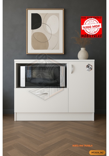 Tamamı Mdf Mikrodalga/mini Fırın Modülü 2 Kapaklı Çok Amaçlı Mutf Beyaz