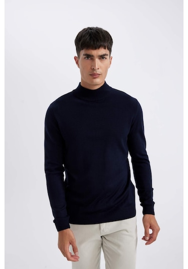 DeFacto Lacivert Slim Fit Dar Kesim Yarım Balıkçı Yaka Basic Düz Triko Kazak R1127AZ24WNNV207