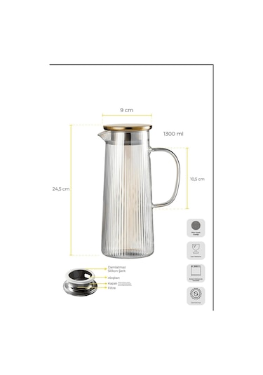 Pina Luster Çizgi Dokusu Filtre Kapaklı Sürahi 1300ml Luster