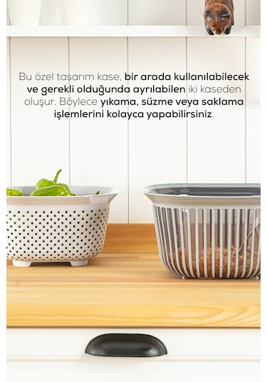 Vienev 4 Litre Kare Kase Ayrı Süzgeçli Antrasit-füme