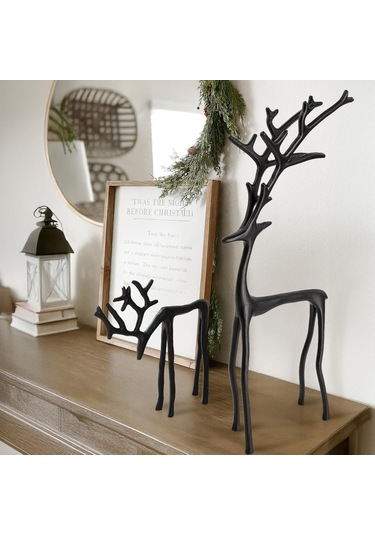 Moveevo Büyük Boy Siyah Asevi Eliflik Heykeli - Modern Metal Dekoratif Noel Figürü, Ev Ofis Mutfak Odası Süs Eşyası