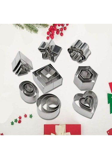 Kangvka 24'lü Paslanmaz Çelik Pasta Kurabiye Kalıbı Seti - Dıy Fırın Aletleri, Çeşitli Boyutlar, Tekrarlı Kullanım, Dayanıklı Gümüş