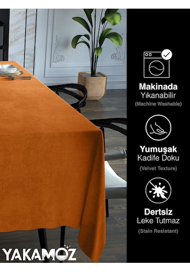 Portakal Rengi Kadife Dokulu Masa Örtüsü Dertsiz Velvet Touch Serisi Portakal Rengi
