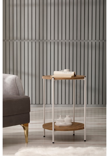 Arpelia Yuvarlak Tablalı Iki Katlı Sehpa Q42x60 Cm