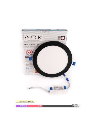 ACK 18W Sıva Altı Yuvarlak LED Panel Armatür Siyah Gövde 4000K Il Siyah