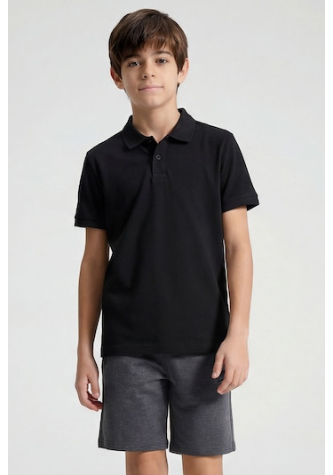 Tommy Life Siyah Polo Yaka Standart Fit Basic Unisex T-shirt - 11330