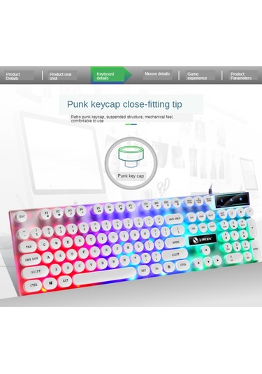 Tx300 Mekanik Feel Arka Işık Punk Kablolu Klavye Fare Seti Siyah