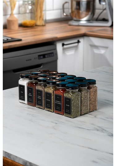 Mienda Home 18'li Cam Baharatlık Seti Siyah Kapaklı Ve Etiketli Baharatlık Takımı Mh00syh18 Siyah - Şeffaf