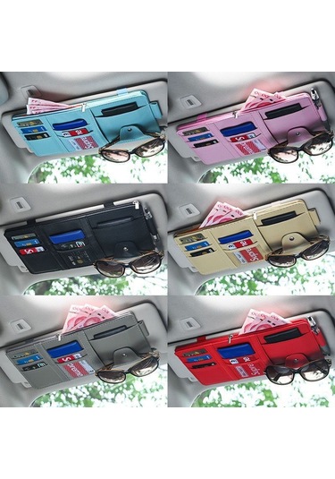 Yifomall Siyah Zincirli Araç Güneş Koruyucusu Çantası - Kart, Gözlük, Ehliyet Ve Fatura Saklama Fonksiyonlu Araç İç Çantası Siyah