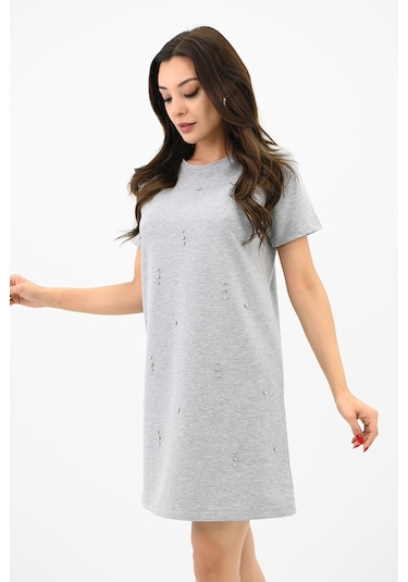 Koza Butik Kadın Taşlı Kısa Kollu Elbise 5212-24 001