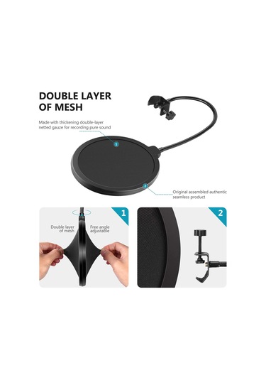 Yaleker Kalıtlı Ses İçin Mikrofon Pop Filtresi - Çift Katlı Filtre, Rüzgar Ve Tükürük Engeli, Esnek Kanca Ve Boyun, Siyah, Stüdyo/görüntü Kaydı Uygun