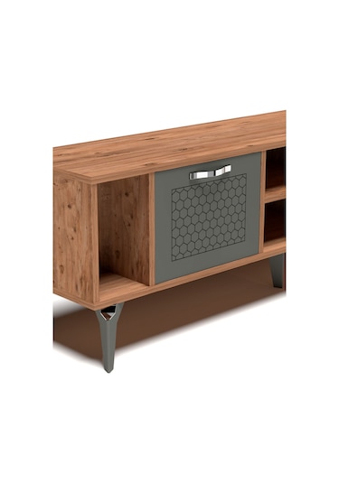 Tv Sehpası Tv Ünitesi Atlantik Çam Antrasit Gümüş 160 Cm Linya 5041 Metalik