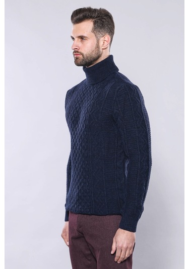 Wessi Desenli Balıkçı Yaka Triko - Lacivert