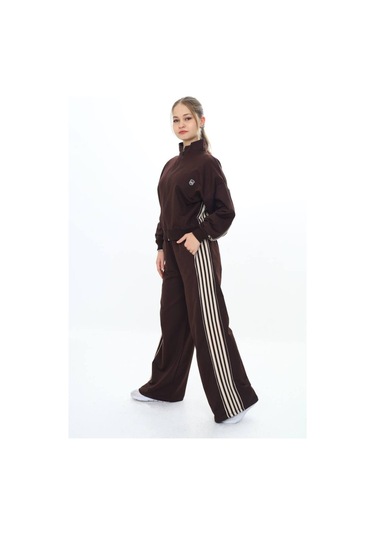 Kız Çocuk %100 Pamuk Oversize Alt&üst Uzun Kol Eşofman Takımı-183-eşt-0023 Kahverengi