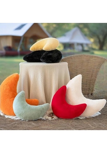 Trendooze 30x25cm Pembe Tüylü Ay Yastığı, Yumuşak Dekoratif Minder Pembe